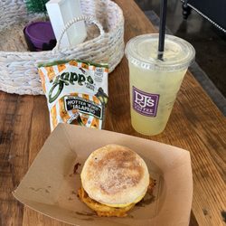 PJ’s Coffee Taste Of New Orleans - Turkey sausage and egg sandwich + Lemonade