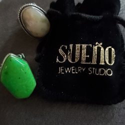 Yellow Opal and Green Gaspeite sterling silver rings