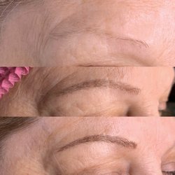Shaped Brow and Beauty - Before, 10 weeks healed & after touch up.