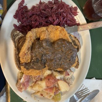 Concert Hall and Barrel Tavern - Jäger Schnitzel with Homemade German Potato Salad and Red Cabbage - Sandwiches Near Me - Hermann, Missouri