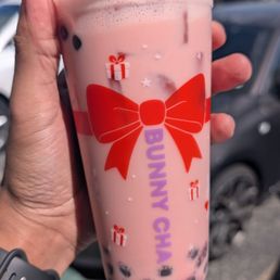 Strawberry milk tea with boba Strawberry milk tea with boba