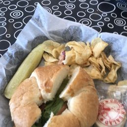Chicken Salad BLT on Croissant w/Sea Salt Chips & Dill Pickle Wedge