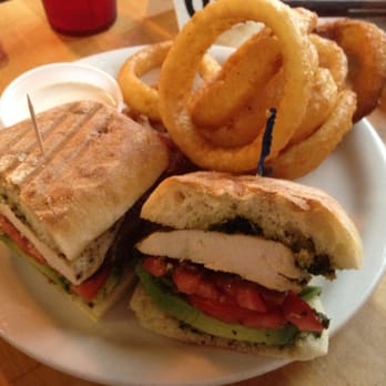 The Peach Cafe - Grilled chicken w/ their awesome onion rings. - New American Near Me - Monrovia, California