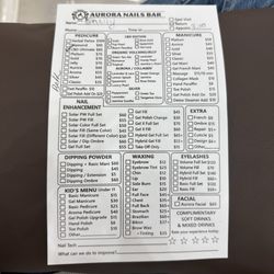 Aurora Nail Bar - Menu