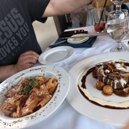 This is the Schiaffoni Alla Vodka Con Pollo pasta and Steak Nicola