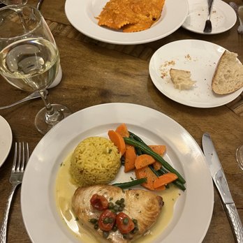 Gourmet Cafe - Braised beef ravioli with crabmeat and swordfish in a lemon wine sauce with capers and roasted tomatoes and veggies - Italian Near Me - Parsippany, New Jersey