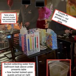 showing the bucket full of bathroom water and the two additional tables w guests in our private room. showing the bucket full of bathroom water and the two additional tables w guests in our private room.