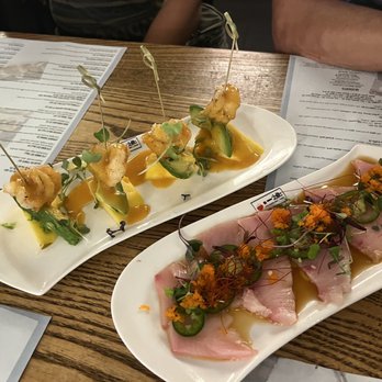 Itto Ramen Bar & Tapas - Mango shrimp (top) Yellowtail Jalepeño - Ramen Near Me - Asheville, North Carolina Itto Ramen Bar & Tapas - Mango shrimp (top) Yellowtail Jalepeño - Ramen Near Me - Asheville, North Carolina