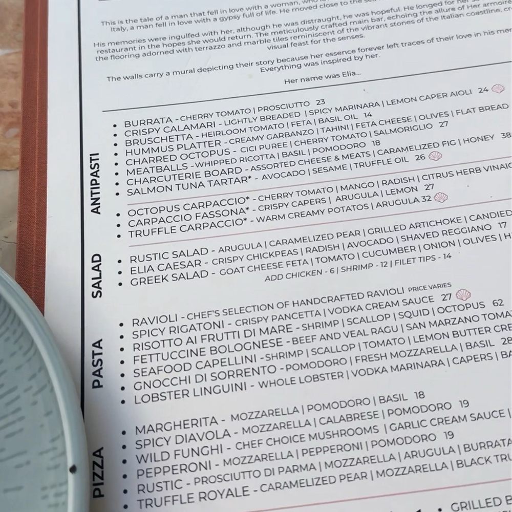 Elia - Menu - Italian Near Me - Miami, Florida Elia - Menu - Italian Near Me - Miami, Florida