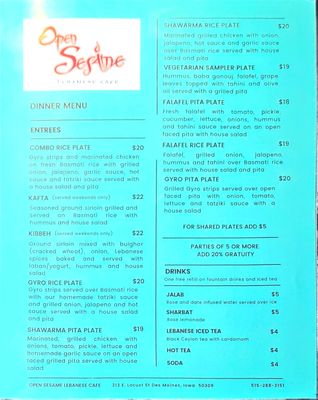 Menu photo 2 Open Sesame Cafe Des Moines, IA Menu photo 2 Open Sesame Cafe Des Moines, IA