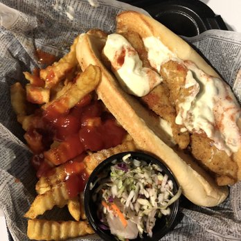 Tin Fish - Tin Fish Fish Sandwich $12.95 (hot dog bun?) look how small fish is! - New American Near Me - Sunrise, Florida Tin Fish - Tin Fish Fish Sandwich $12.95 (hot dog bun?) look how small fish is! - New American Near Me - Sunrise, Florida