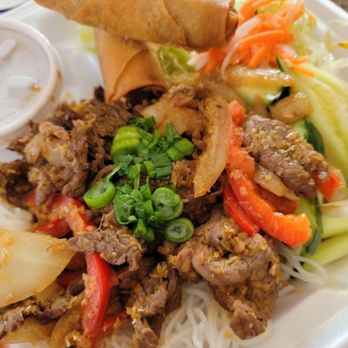 The Chef’s Pho - Delicious Stir-Fried Beef with Lemongrass Vermicelli Noodle and yummy Egg Rolls! My 2 favorites! - Vietnamese Near Me - Ontario, California The Chef’s Pho - Delicious Stir-Fried Beef with Lemongrass Vermicelli Noodle and yummy Egg Rolls! My 2 favorites! - Vietnamese Near Me - Ontario, California