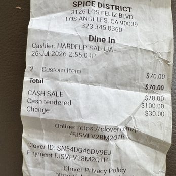 Spice District - The $70 receipt - Indian Near Me - Los Angeles, California Spice District - The $70 receipt - Indian Near Me - Los Angeles, California