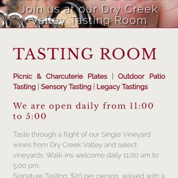 Wilson Winery - Hours of operation listed on their website and on their sign outside the winery - Wineries Near Me - Healdsburg, California Wilson Winery - Hours of operation listed on their website and on their sign outside the winery - Wineries Near Me - Healdsburg, California