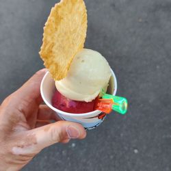 Eisvogel Gelato - Pear and I think raspberry flavor.