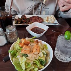 Liberty Tavern - Caesar Salad and friends' Chopped steak with brussel sprouts and mac and cheese (gravy on side)