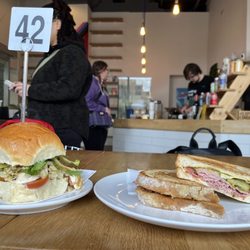 District Cafe & Bakery - Vegetarian sandwich and Cubano panini