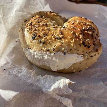 Bubbe's Fine Bagels - Everything bagel toasted with cream cheese (they don't skimp!) - Bagels Near Me - Tucson, Arizona