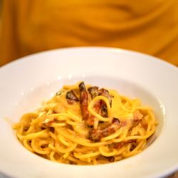 Bon Gusto - Spaghetti alla Carbonara £17.50 "smoked pancetta, egg yolk, parmesan cheese, pecorino cheese, black pepper and parsley"