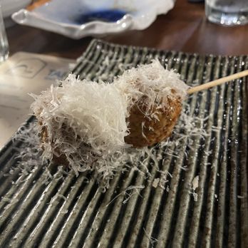 Taberu - Chicken meat ball with parmesan (3/5 little too salty for me but cheese was nice) - Ramen Near Me - Los Angeles, California Taberu - Chicken meat ball with parmesan (3/5 little too salty for me but cheese was nice) - Ramen Near Me - Los Angeles, California