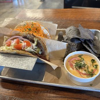 Velvet Taco - #1 Buffalo Chicken #10 Kobe Smash Burger Red Curry Coconut Queso - New American Near Me - San Antonio, Texas
