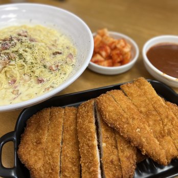 I Am Kimchi - Carbonara Pasta + donkatsu - Korean Near Me - Flushing, New York