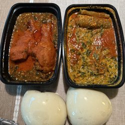 Naija Cuisine - Okra with chicken & Egusi work beef & skin + fufu