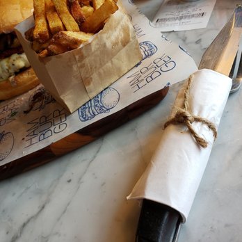 QDC Burger - The presentation is great also, on a wood board, utensils wrapped with napkin and some old school string, LOVE IT!!! - Burgers Near Me - Montreal, Quebec QDC Burger - The presentation is great also, on a wood board, utensils wrapped with napkin and some old school string, LOVE IT!!! - Burgers Near Me - Montreal, Quebec
