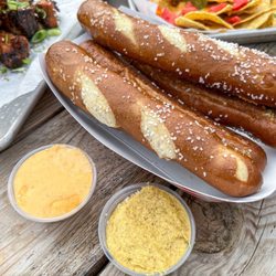 Allied Brewing Company - Pretzel Sticks with cheese and mustard for dipping