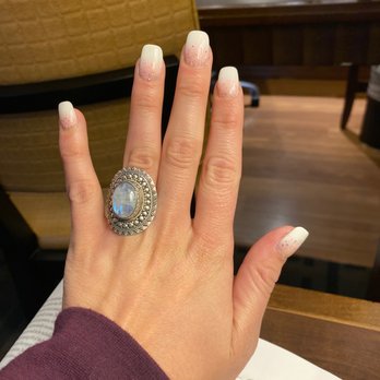 Natural Nails - Pink and white manicure with gold glitter done by Michael - Nail Salons Near Me - Anchorage, Alaska