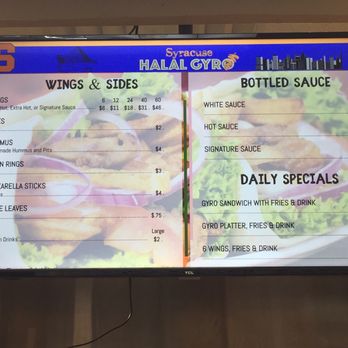 Syracuse Halal Gyro - Menu : wings, sides, drinks. - Halal Near Me - Syracuse, New York