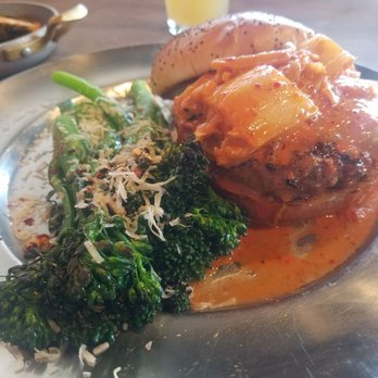 Eureka! - Kimchee burger with a side of brocolini - American Near Me - Hawthorne, California