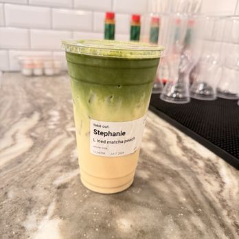 Bōm Dough - iced peach matcha - Breakfast & Brunch Near Me - Cambridge, Massachusetts