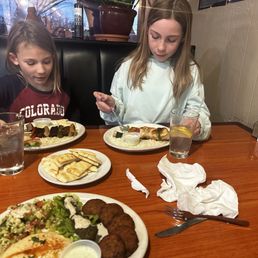 Two kids kabobs and the falafel platter
