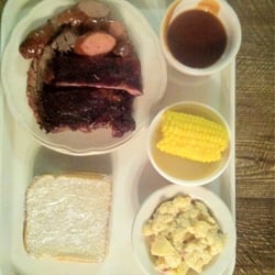 Bodacious Bar-B-Q - Combination platter with sausage links, ribs, and beef.