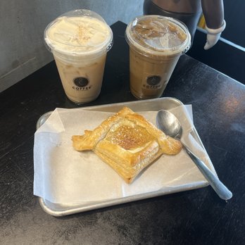 Coffee Religion - Banana Chai Latte x Godzilla Latte (dirty) and Maple Cream Cheese Danish - Breakfast & Brunch Near Me - Las Vegas, Nevada Coffee Religion - Banana Chai Latte x Godzilla Latte (dirty) and Maple Cream Cheese Danish - Breakfast & Brunch Near Me - Las Vegas, Nevada