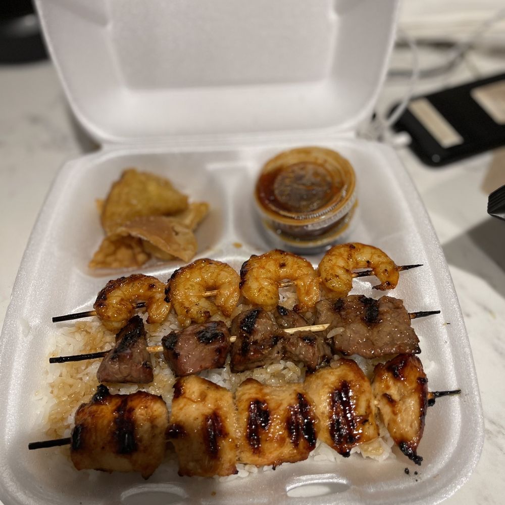 Teriyaki Plus - skewers of food in a styrofoam container - Japanese Near Me - Van Nuys, California Teriyaki Plus - skewers of food in a styrofoam container - Japanese Near Me - Van Nuys, California