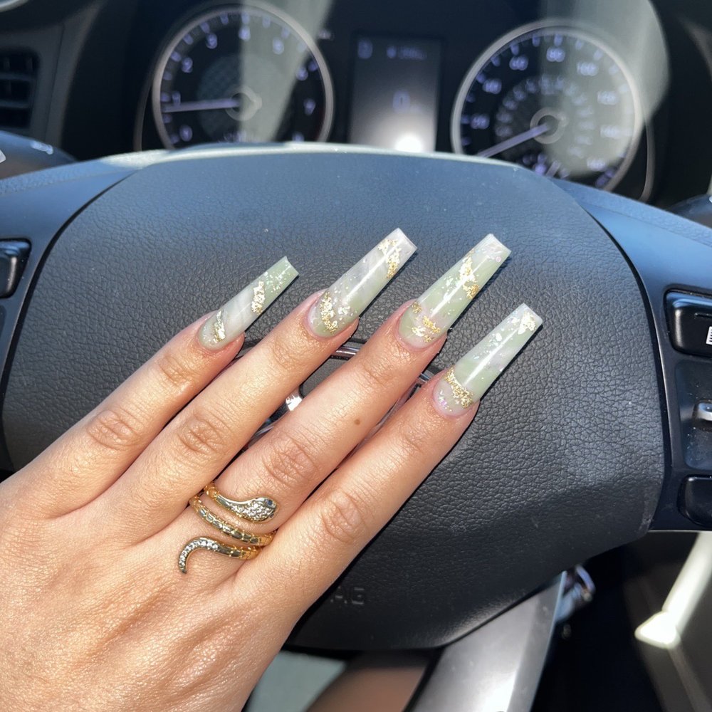 Natalie’s Nails & Salon - Long coffin Jade encapsulated nails with gold flakes and halographic foil - Nail Salons Near Me - Pittsburg, California Natalie’s Nails & Salon - Long coffin Jade encapsulated nails with gold flakes and halographic foil - Nail Salons Near Me - Pittsburg, California