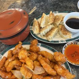 Sweet and sour chicken, potstickers Sweet and sour chicken, potstickers
