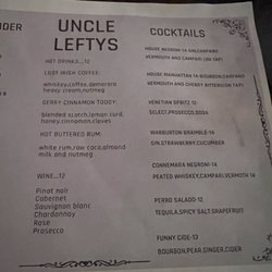Uncle Lefty - Drink menu 1