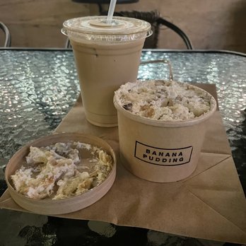 GREY Cafe - Iced latte and banana pudding - Cafes Near Me - Flushing, New York