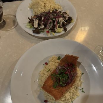 Leyla Fine Lebanese Cuisine - Beef Kebab & Seared Salmon Gluten Free - Lebanese Near Me - Charleston, South Carolina Leyla Fine Lebanese Cuisine - Beef Kebab & Seared Salmon Gluten Free - Lebanese Near Me - Charleston, South Carolina