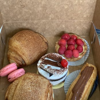 Pine Island Getaway Cafe - 2 chocolate croissants, Black Forest cake, raspberry tart, chocolate eclair, and raspberry macaroons. - Cafes Near Me - St James City, Florida