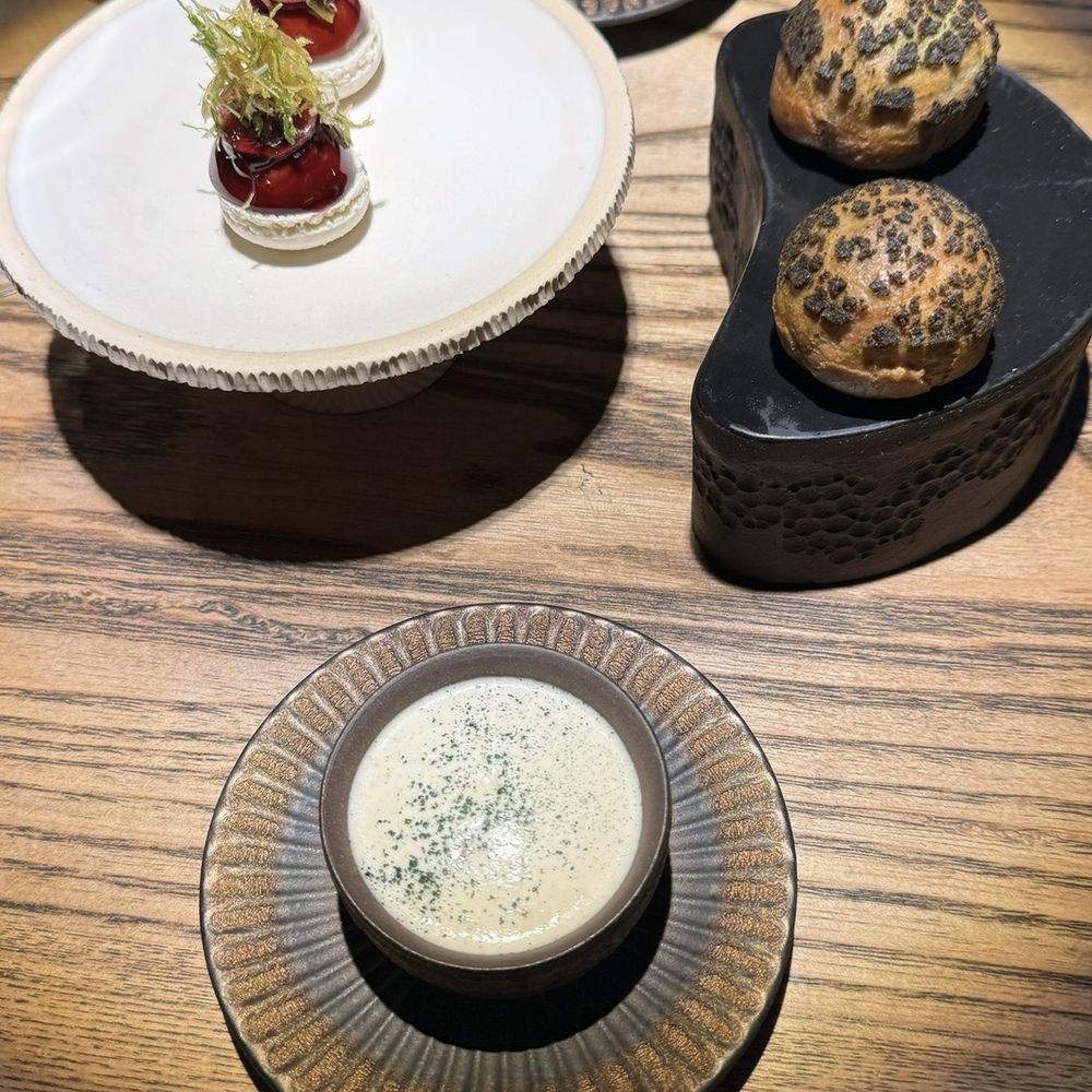 Table Culture Provisions - Macaron Liver Mousse , Mushroom Deluxe Puff, Sunchoke Cappuccino (Feb 2024) - New American Near Me - Petaluma, California Table Culture Provisions - Macaron Liver Mousse , Mushroom Deluxe Puff, Sunchoke Cappuccino (Feb 2024) - New American Near Me - Petaluma, California