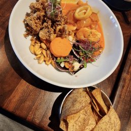 Ceviche Camarones with Yuca chips maybe? Ceviche Camarones with Yuca chips maybe?