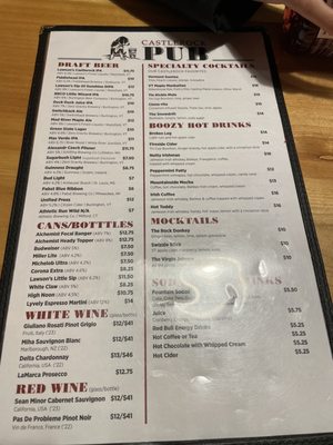 Menu photo 2 The Castlerock Pub Warren, VT