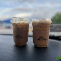 Left is white chocolate shaken espresso Right is mazapan latte