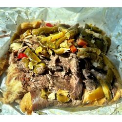 Jj Sausage - Pretty Good Italian Beef Deep w/Sweet & Hot Peppers & Cheese J.J. Sausage. Evergreen Park, IL Cash Only ! Parking. Cool!
