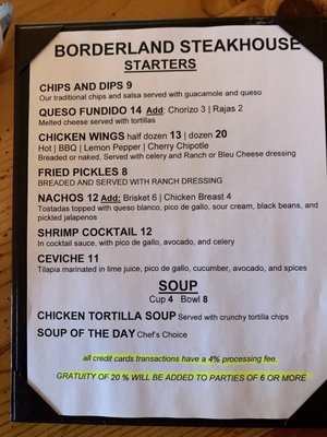 Menu photo 1 Borderland Steakhouse El Paso, TX Menu photo 1 Borderland Steakhouse El Paso, TX