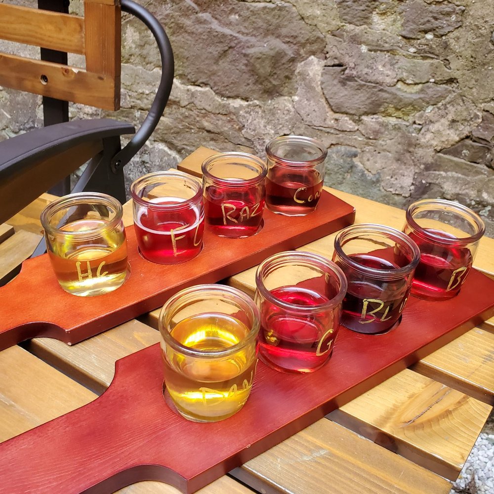 Wild Elder Wine and Cider - Our two flights of wine/cider. - Wineries Near Me - Jim Thorpe, Pennsylvania